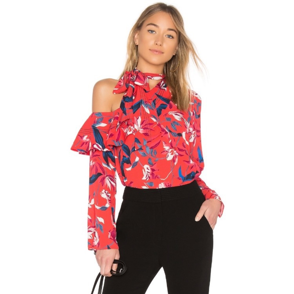 Tanya Taylor Silk Jules Ruffle Top in Papaya